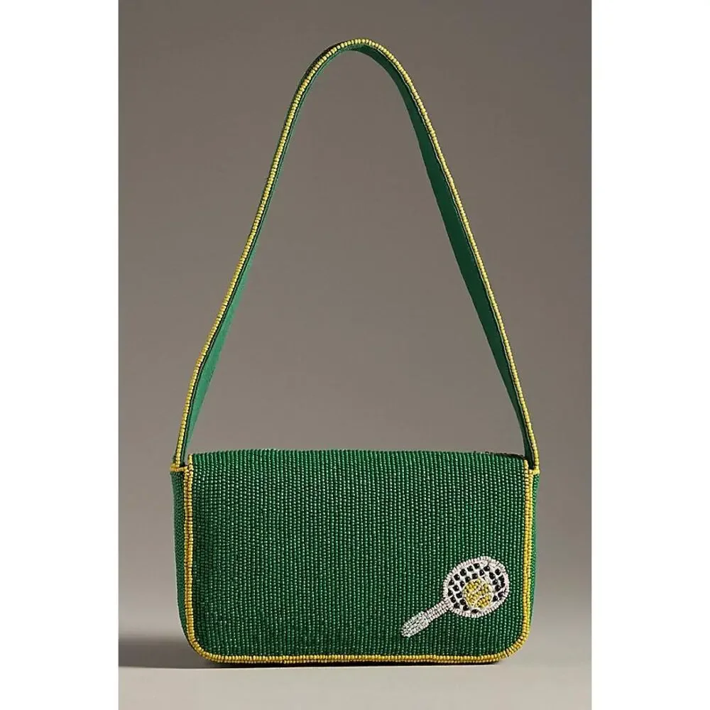 nwt ANTHROPOLOGIE The Fiona Beaded Bag: Sport Icon Edition Tennis Motif